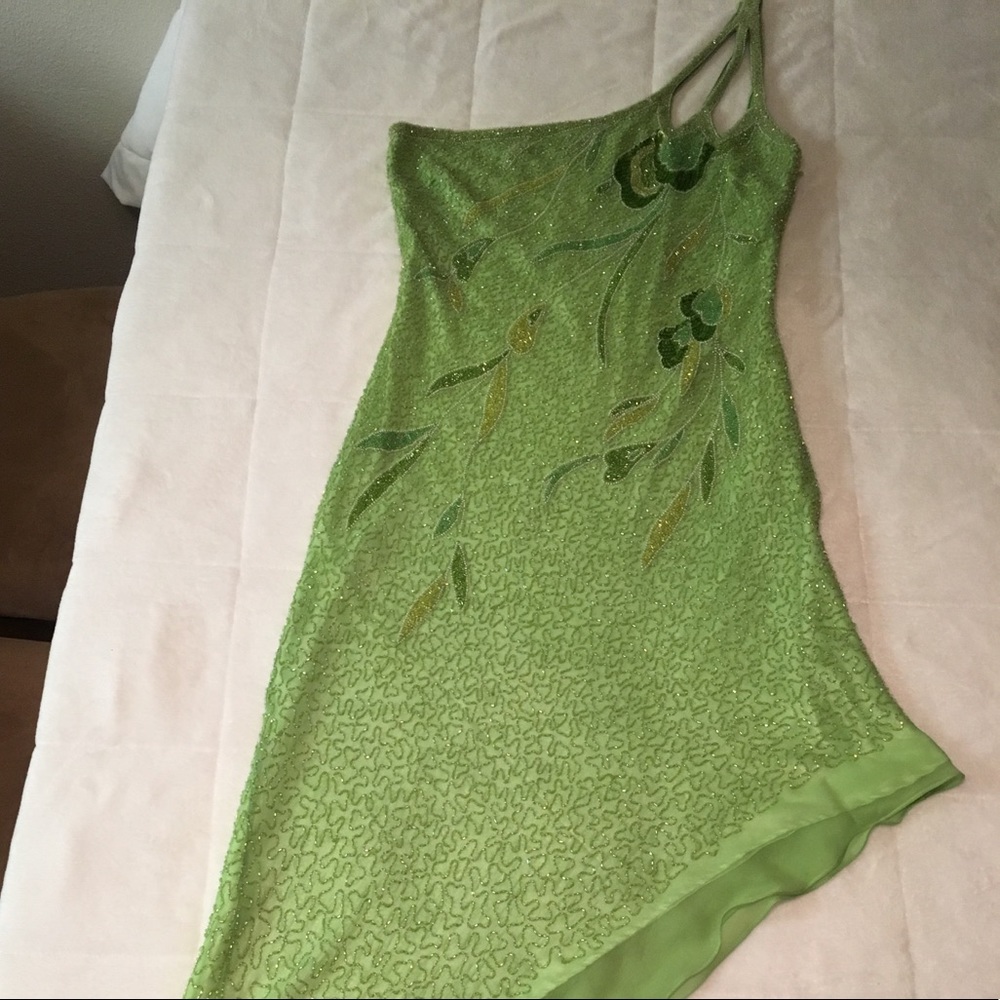 Scala 100% silk beads sequins asymmetrical dress M